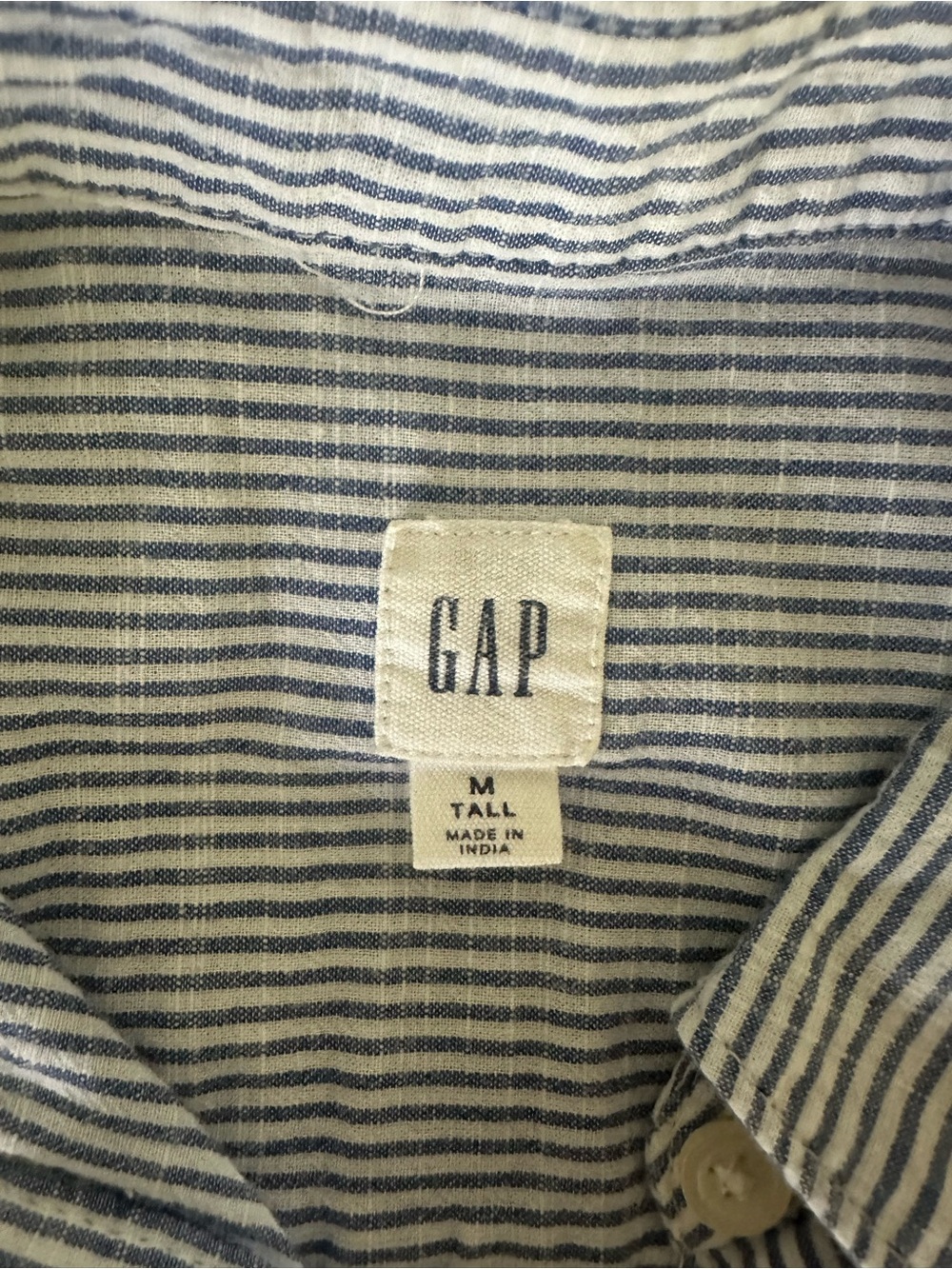 GAP TALL Blue and White Striped Women's Henley Popover Shirt - Picture 3 of 6